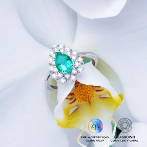 Anel Gota Emerald com Esmeralda de Laboratório